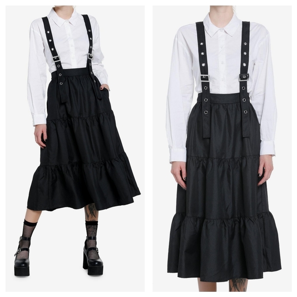 Hot Topic Dresses & Skirts - NEW HOT TOPIC Cosmic Aura Black Tiered Suspender Skirt Sz MD Whimsygoth Grunge